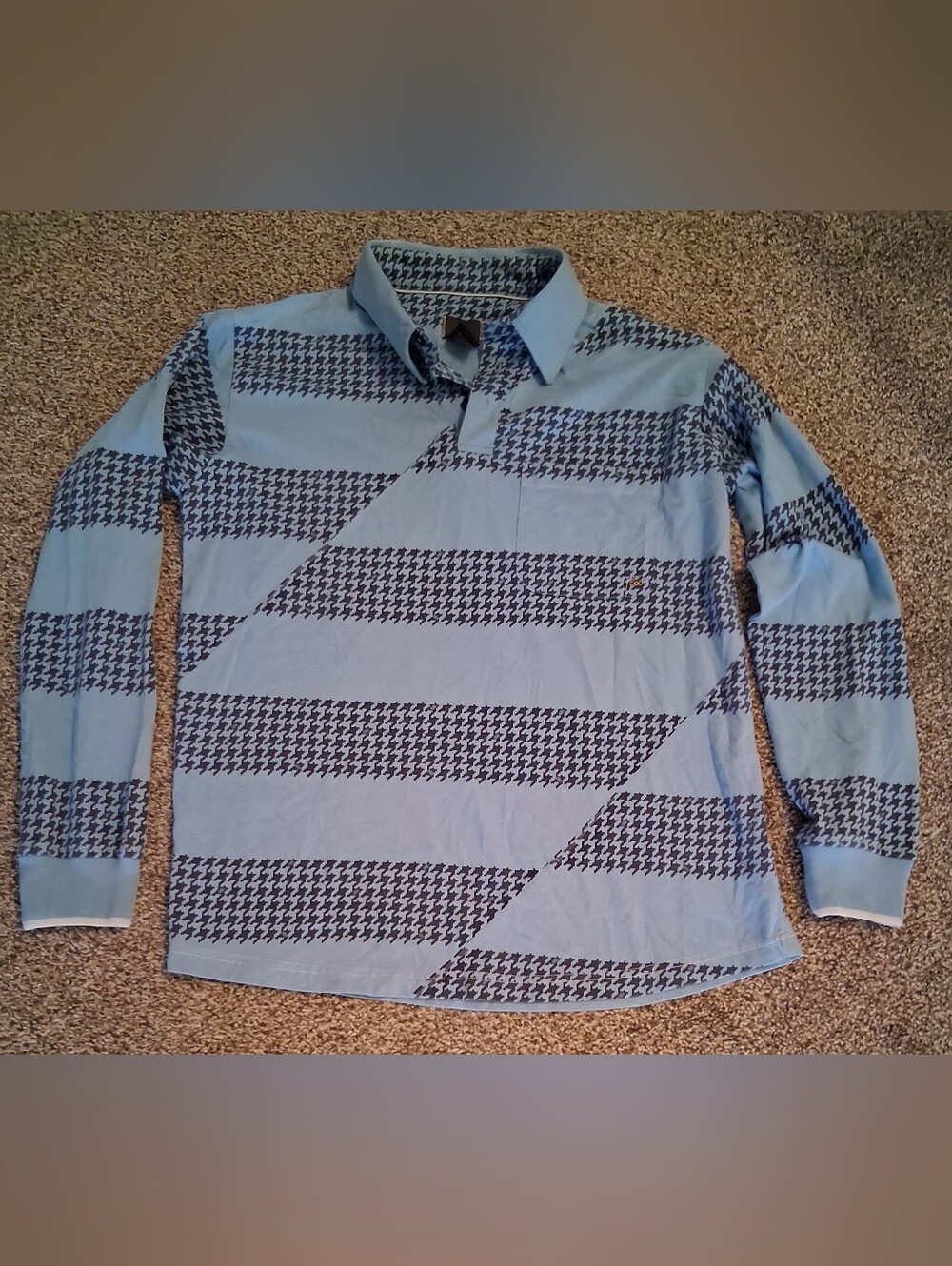 686 Light Blue and Navy Long-Sleeve Absract Polo